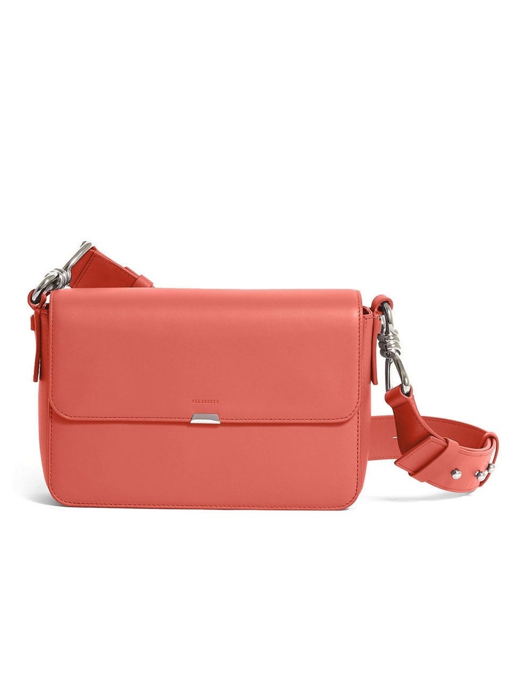 AllSaints Coral Pink Captain Leather Flap Crossbody